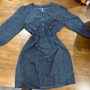 Trinity Navy Patterned Long Sleeve Dress